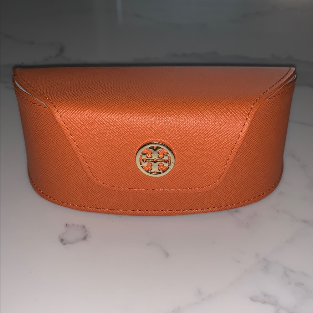 Tory Burch Orange  eyeglass case with Gold Emblem